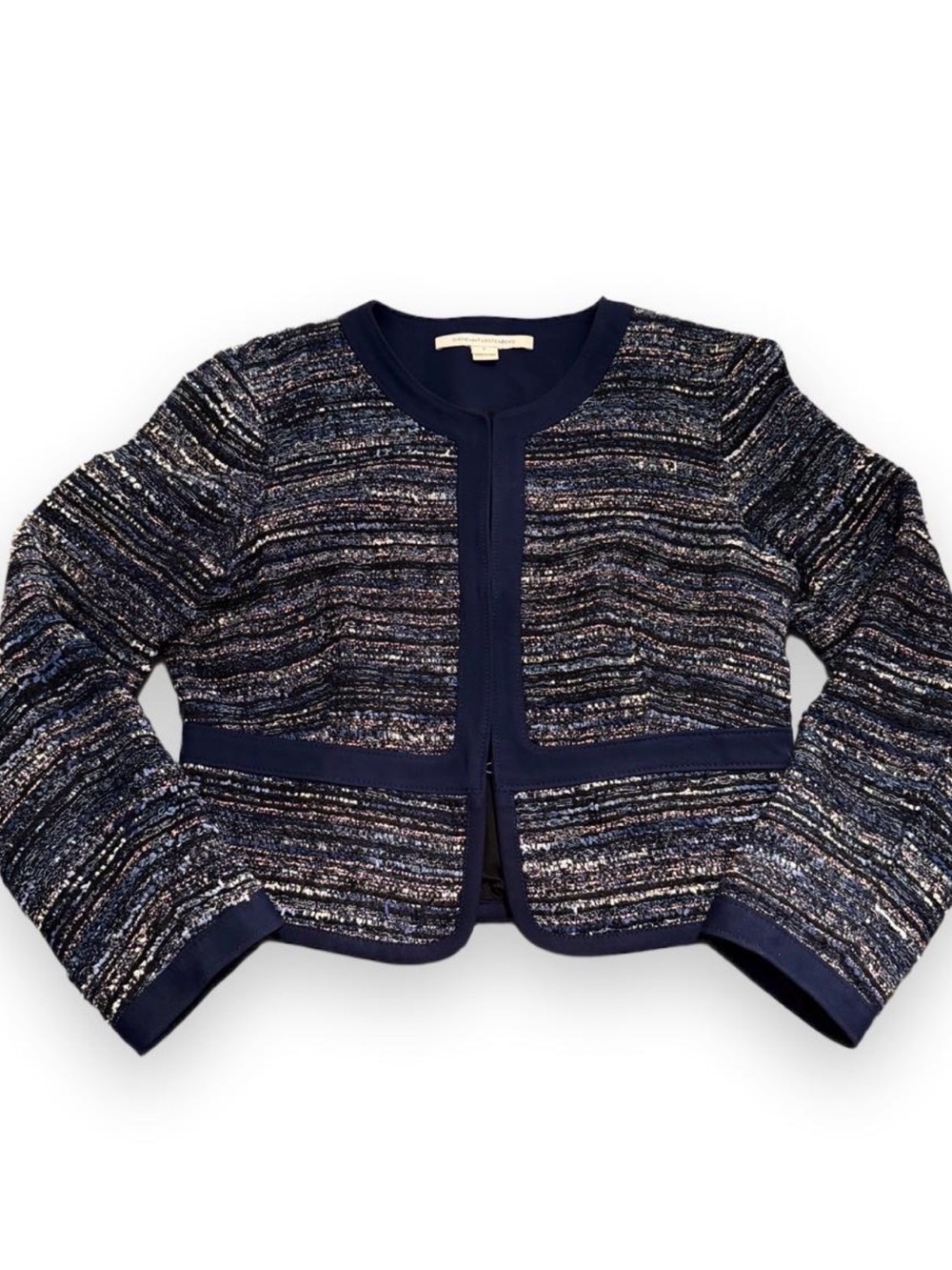 Diane Von Furstenberg Navy Tweed Cropped Blazer